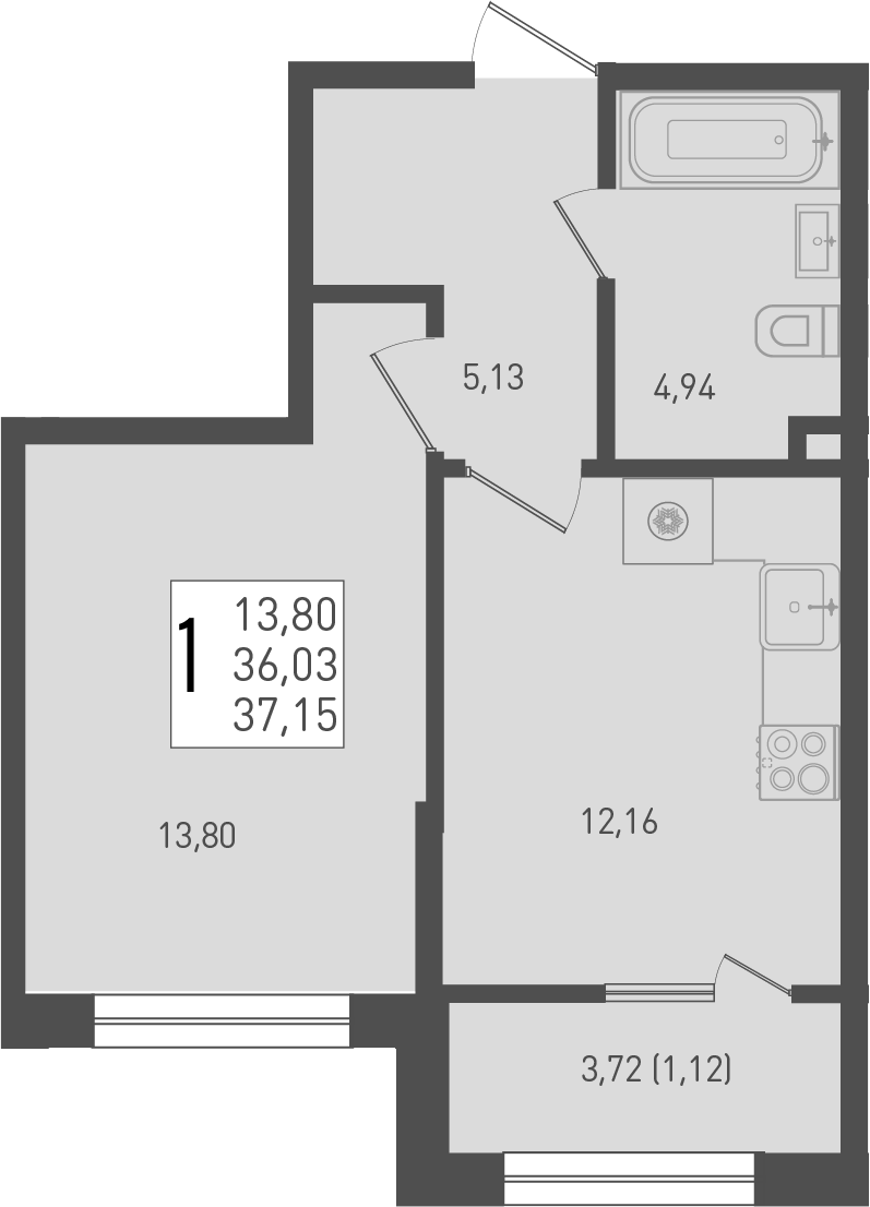 Продается 1-комн. квартира, 36.03 м²