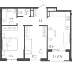 3-комн., 55 м², 19/24 этаж, ЖК «Все Свои VIP»