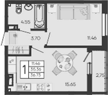 Продается 1-комн. квартира, 35.35 м²