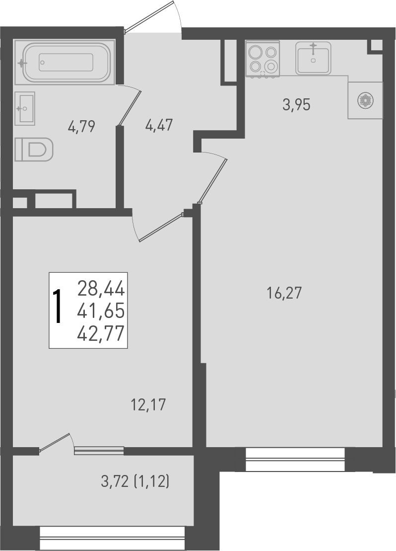 Продается 2-комн. квартира, 41.65 м²