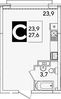 Студия, 27.6 м², 8/16 этаж, ЖК «Самолет»