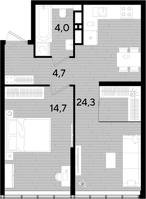 1-комн., 47.7 м², 15/16 этаж, ЖК «DОГМА ПАРК»
