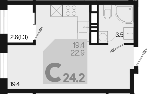 Продается 1-комн. квартира, 22.9 м²