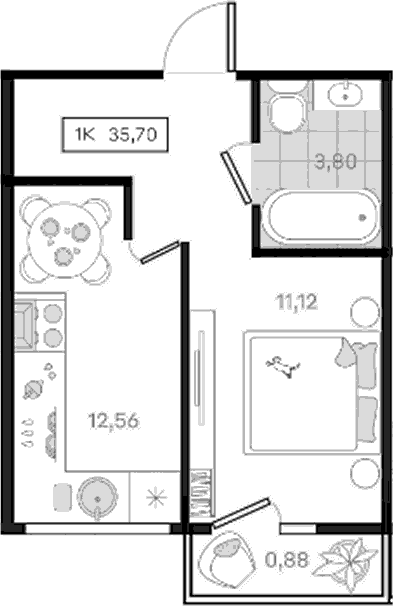1-комн., 34.82 м², 3/8 этаж, ЖК «История 3»