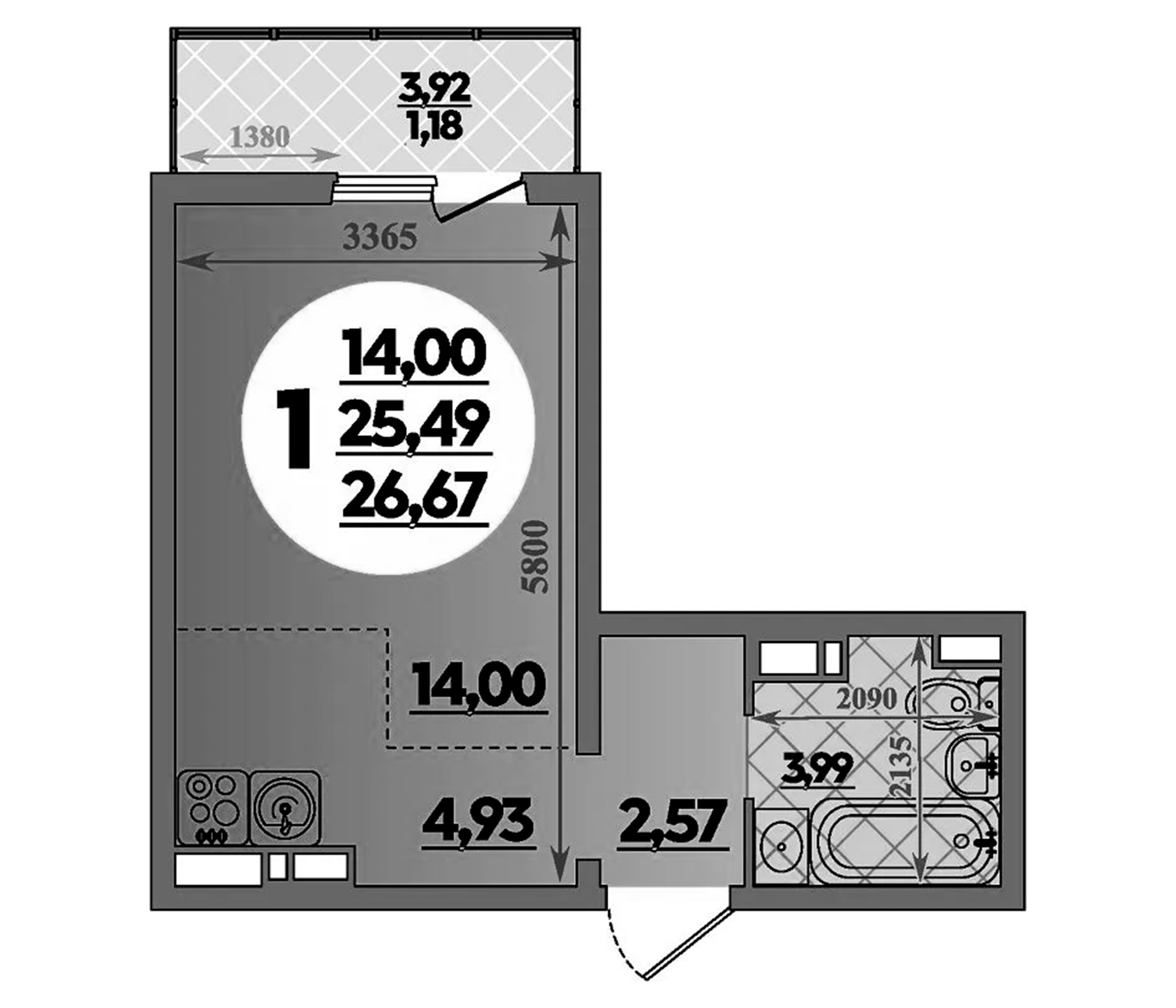 Студия, 25.49 м², 10/16 этаж, ЖК «Восточный. Квартал №6»