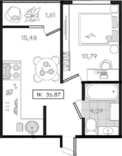 1-комн., 35.26 м², 3/8 этаж, ЖК «История 3»