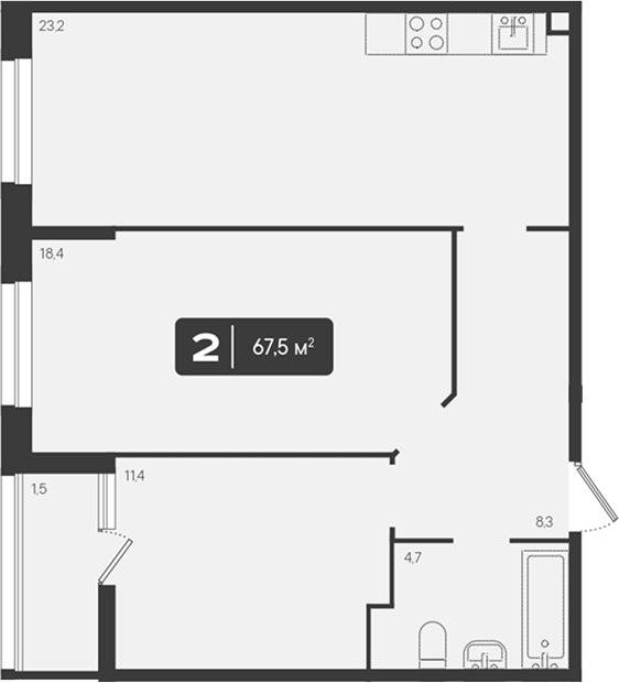 Продается 2-комн. квартира, 66 м²