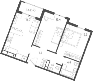 3-комн., 55.9 м², 12/24 этаж, ЖК «Все Свои VIP»