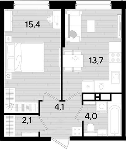 1-комн., 39.3 м², 12/16 этаж, ЖК «DОГМА ПАРК»
