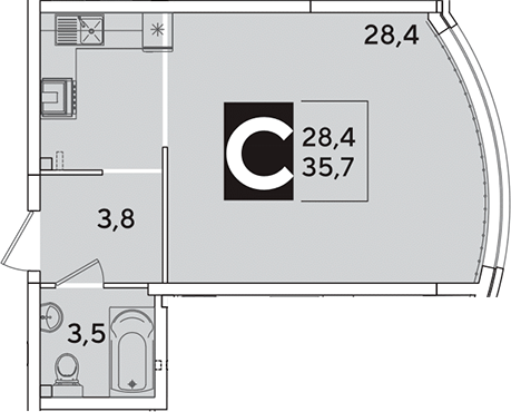 Студия, 35.5 м², 1/16 этаж, ЖК «Самолет»