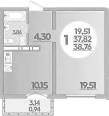 1-комн., 37.82 м², 14/16 этаж, ЖК «Город у моря»