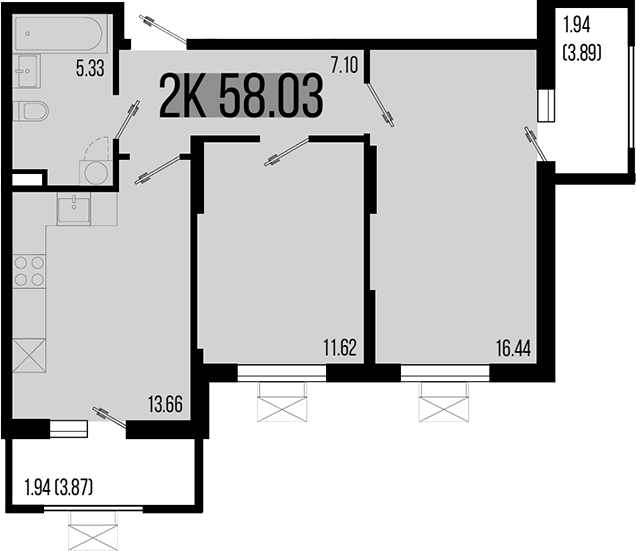 Продается 2-комн. квартира, 54.15 м²