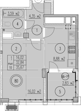 1-комн., 32.84 м², 4/9 этаж, ЖК «Agoy Park Residence by Lavicon»
