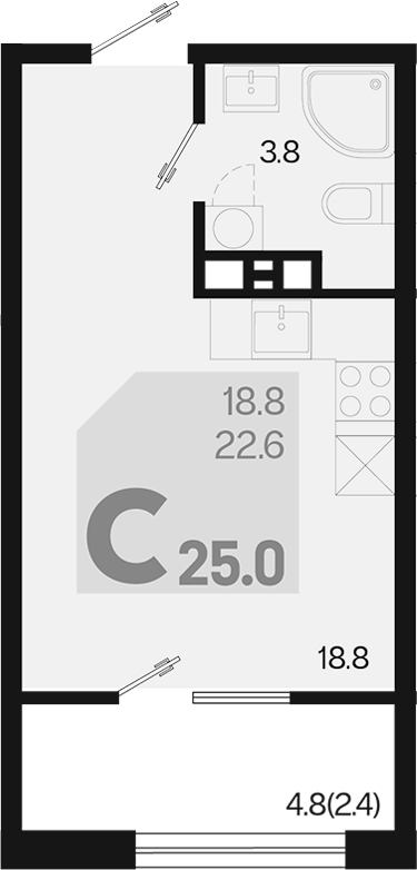 Студия, 22.6 м², 5/9 этаж, ЖК «Первое место»