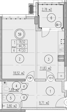 1-комн., 44.75 м², 1/10 этаж, ЖК «Agoy Park Residence by Lavicon»
