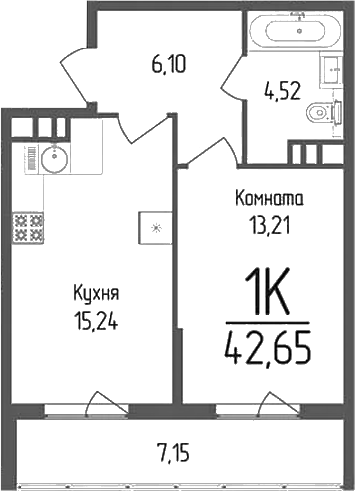 Продается 1-комн. квартира, 39.07 м²