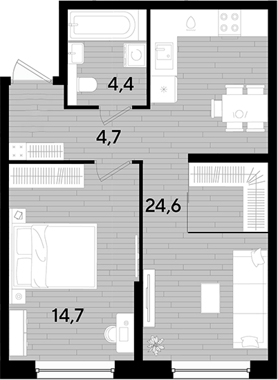1-комн., 48.4 м², 2/16 этаж, ЖК «DОГМА ПАРК»