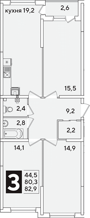 4+ комнаты, 82.9 м², 2/16 этаж, ЖК «Самолет»