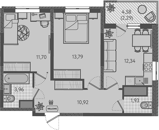 2-комн., 54.64 м², 5/18 этаж, ЖК «Теплые края»