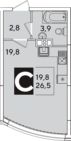 Студия, 26.5 м², 8/16 этаж, ЖК «Самолет»