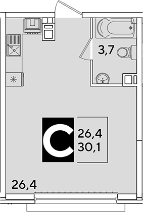 Студия, 30.1 м², 3/16 этаж, ЖК «Самолет»
