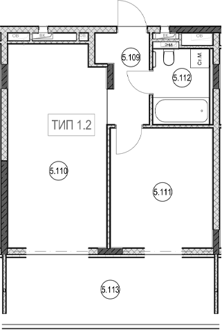 2-комн., 41.2 м², 1/7 этаж, ЖК «ГК Сан Гарден Хотел&СПА»