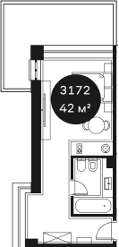 Объект, 41.7 м², 3/4 этаж, ЖК «Резиденция Волна»