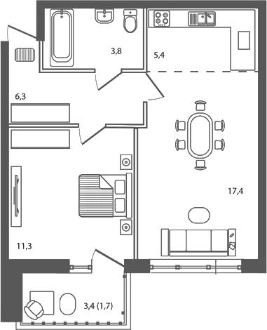 2-комн., 44.2 м², 3/9 этаж, ЖК «Сиреневый бульвар»