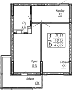 1-комн., 45.14 м², 15/16 этаж, ЖК «Спутник»