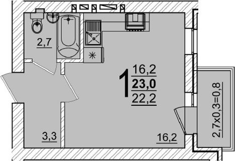 Продается 1-комн. квартира, 22.2 м²