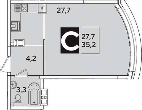 Студия, 35.2 м², 8/16 этаж, ЖК «Самолет»