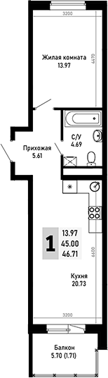 Продается 1-комн. квартира, 45 м²