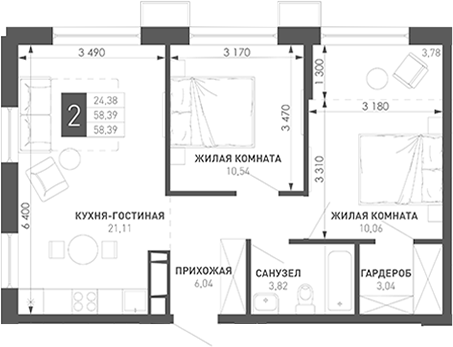 Продается 2-комн. квартира, 61.6 м²