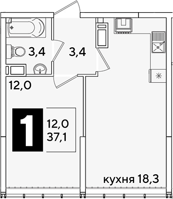 Продается 2-комн. квартира, 37.1 м²