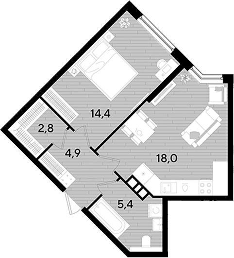 Продается 1-комн. квартира, 45.5 м²