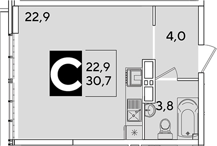 Студия, 30.7 м², 16/16 этаж, ЖК «Самолет»