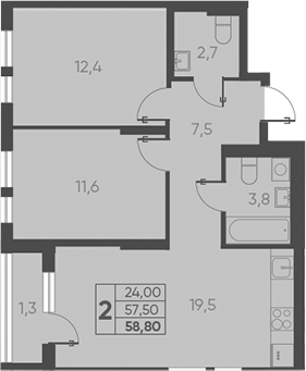 Продается 2-комн. квартира, 57.5 м²