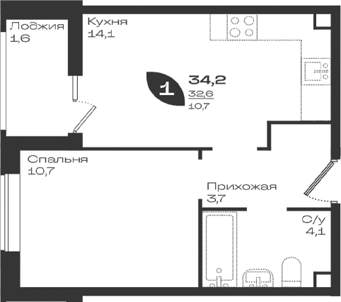 Продается 1-комн. квартира, 32.6 м²