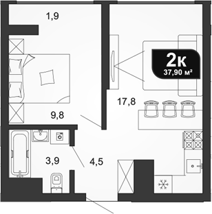 2-комн., 36 м², 13/19 этаж, ЖК «Сочи Парк»