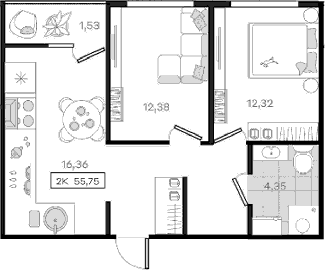 2-комн., 54.22 м², 8/8 этаж, ЖК «История 3»