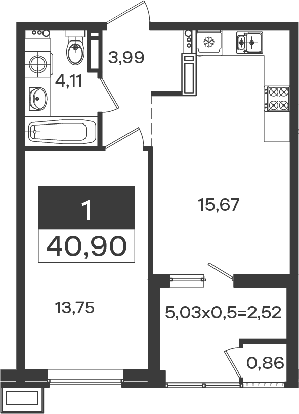 1-комн., 38.38 м², 18/18 этаж, ЖК «Образцово»