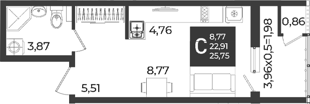 Продается 1-комн. квартира, 22.91 м²