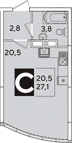 Продается 1-комн. квартира, 27.1 м²