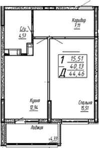 1-комн., 40.02 м², 16/16 этаж, ЖК «Спутник»