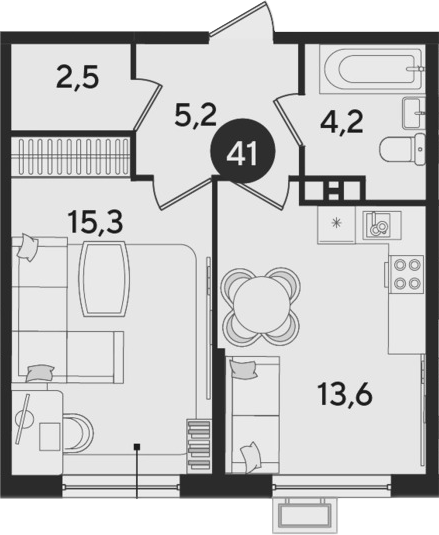 2-комн., 40.8 м², 3/9 этаж, ЖК «Парк Победы»