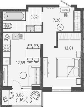 1-комн., 37.5 м², 17/18 этаж, ЖК «Теплые края»