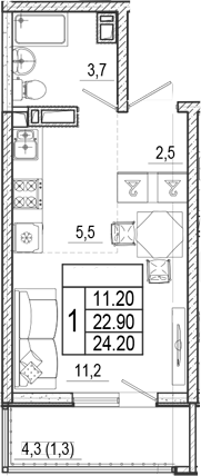 Студия, 22.9 м², 16/17 этаж, ЖК «Лестория»
