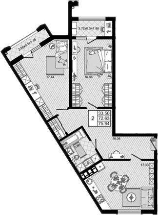 2-комн., 72.63 м², 6/8 этаж, ЖК «Резиденция морей»