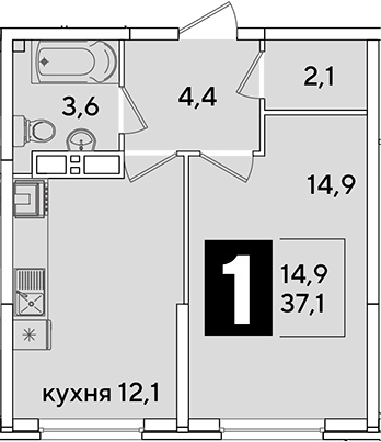 1-комн., 37.1 м², 13/16 этаж, ЖК «Самолет»