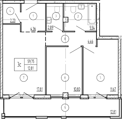 Продается 2-комн. квартира, 69.39 м²